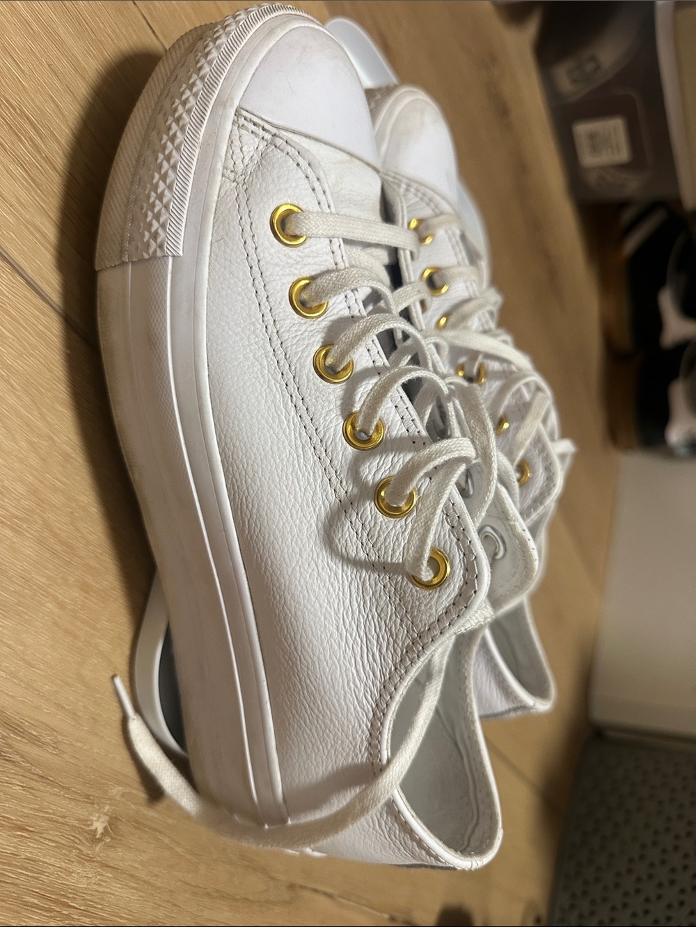Converse White Leather Low-Top Sneakers with Gold Eyelets